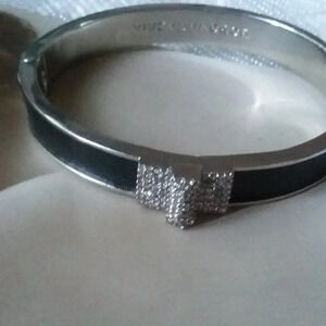 💚 BCBG Silver Metal Leather Bracelet Cuff